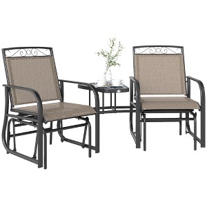 Outdoor Glider Chairs with Coffee Table, Patio 2-Seat Rocking Chair Swing with Breathable Sling for Backyard, Garden and Porch - 1 of 4