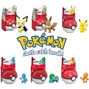 MEGA Construx Pokémon Evergreen Poké Ball Buildable Figures – Squirtle, Pikachu, Charmander, Eevee, Pichu & Bulbasaur – Build, Play & Display - 1 of 2