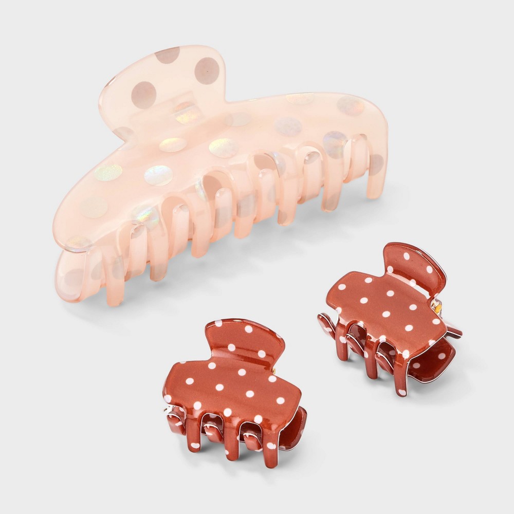 Variety Polka Dot Claw Hair Clip Set 3pc - Wild Fable™ Gold/Red