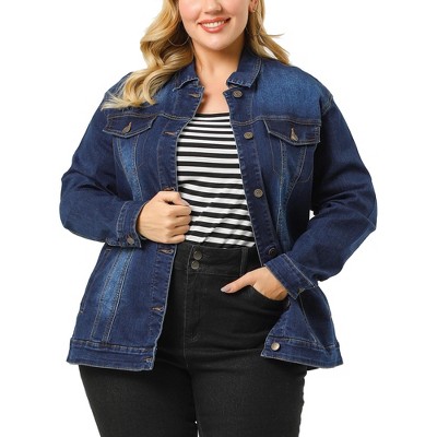 Agnes Orinda Women's Plus Size Outerwear Button Front Washed