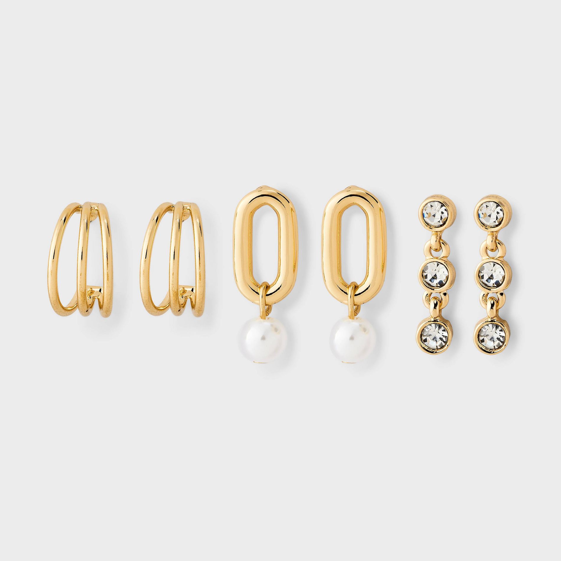 Mixed Linear Drop & Hoop Earring Set 3pc - A New Day™ Gold