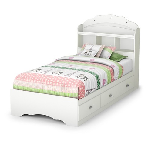 Tiara Twin Mates Bed With Drawers And Bookcase Headboard Set 39 Pure White South Shore