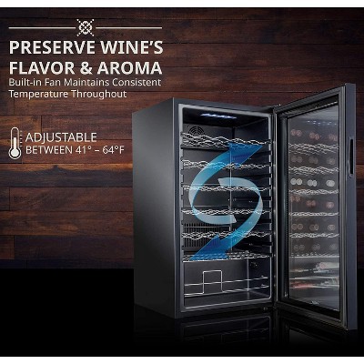 Ivation 34 Bottle Black Freestanding Wine Cooler with Wi-Fi and LED Lighting