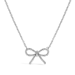 Haus of Brilliance Silver Diamond Accent Ribbon Bow Knot Pendant Necklace - 1 of 4