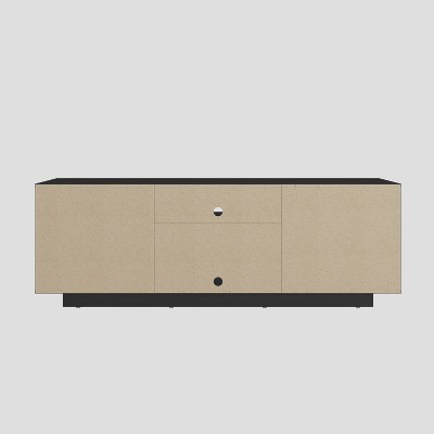 Black Particle Board TV Stand with Chevron Pattern Doors, 63"