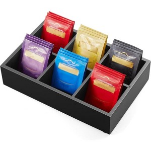 Tea Bag Organizer, Black Wooden Tea Bag Holder, Tea Storage Containers with 3 Slots, Sugar Packet Holder, Tea B - 1 of 4