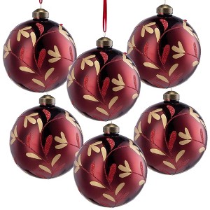 NAYSAYE Party Decoration and Accessories Set of 6 Glass Christmas Ball Ornament for Holiday Celebration, Red, 3.9"*3.9"*0.09" - 1 of 4