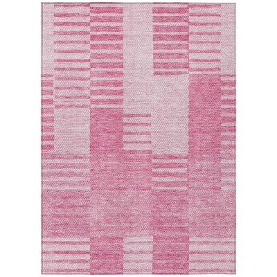 Pink And Blush Striped Washable Indoor Outdoor Area Rug