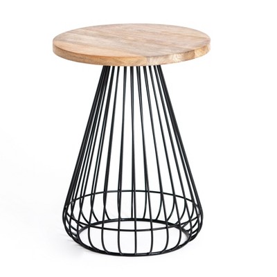 MH London Melody  20" Solid Wood and Black Metal Frame with Round Top End Table