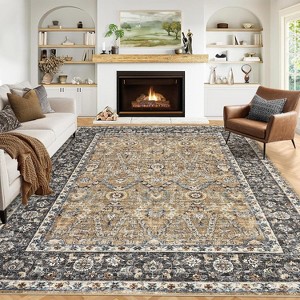 Waterproof Rug Pad Persian Style Camel 360g Pile Weight Pearl Velvet Washable Foldable Non-Shedding Living Room/Bedroom - 1 of 4