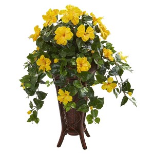 Nearly Natural 34-in Hibiscus Artificial Plant in Stand Planter - 1 of 1