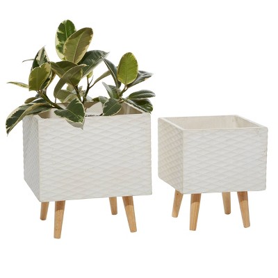 Set of 2 Textured Fiberclay Square Planters - Olivia & May