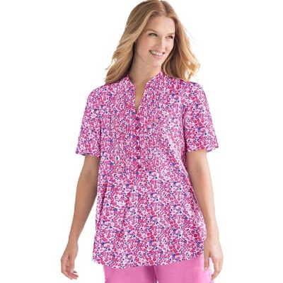 Woman Within Plus Size Pintucked Half-Button Tunic