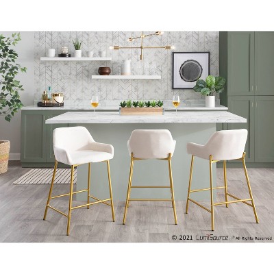 Elegant Daniella Cream Fabric Counter Stool with Gold Metal Frame