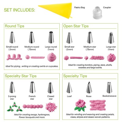 Yellow Silicone Pastry Decorating Set with Stainless Steel Tips