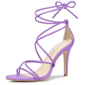 Allegra K Women's Open Toe Lace Up Tie Back Strappy Stiletto Heels Sandals - 1 of 4