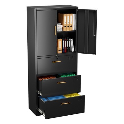 SUXXAN Metal File Cabinet With Lock, Modern Freestanding Cabinets, Bookshelves, Assembly Required, Black