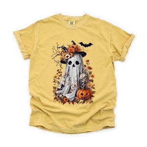 Simply Sage Market Women's Floral Halloween Ghost Short Sleeve Garment Dyed Tee - 1 of 4