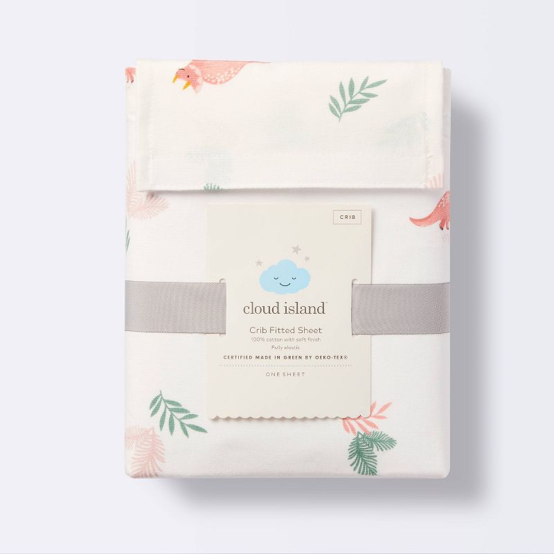 Cotton Fitted Crib Sheet - Pink Dinosaurs - Cloud Island&#8482;, 5 of 9