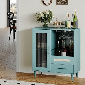 Modern Wine & Coffee Bar Cabinet – Liquor Storage Sideboard with Tempered Glass Doors & Drawers, for Home Kitchen, Dining Room, Living Room - 1 of 4