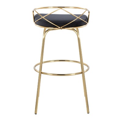 Charlotte 30" Black Velvet and Gold Metal Swivel Barstool