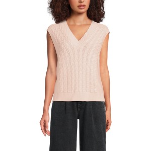 Lands' End Women's Drifter Modern Cable V Neck Vest Sweater - 1 of 3