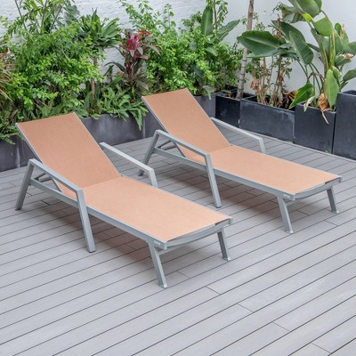 Light Brown Aluminum Patio Chaise Lounge Set with Armrests
