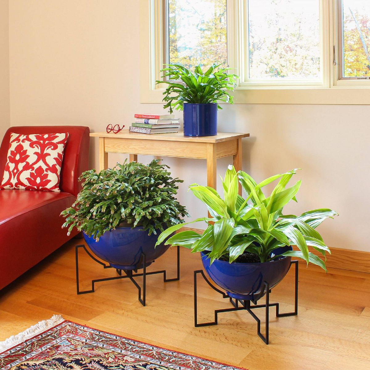 ACHLA Designs 16" Wide Planter Bowl Galvanized Steel with Black Wrought Iron Jane Plant Stand French Blue: Weather-Resistant, No Assembly Required - thumbnail 3