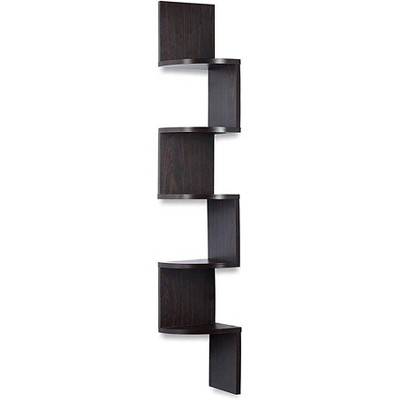 5 Tier Wood Corner Floating Shelf Wall Mount Unit in Color Espresso - HomeItUsa