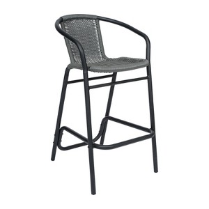 Emma and Oliver Set of Two Indoor/Outdoor Restaurant Style Rattan Barstools - 1 of 4