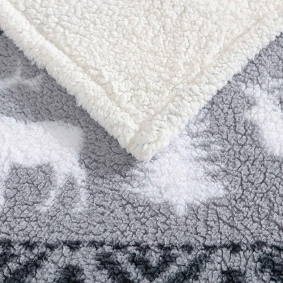 Gray and White Reversible Sherpa Fleece Throw Blanket