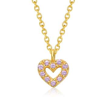 14k Gold Plated Pink Cubic Zirconia Heart Halo Charm Pendant Necklace