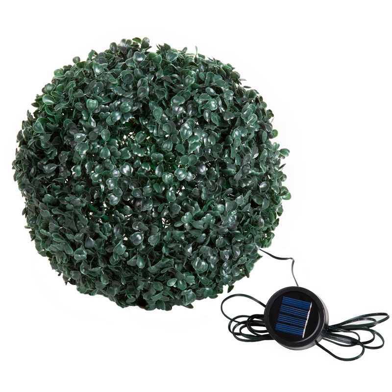 Solar Powered LED Faux Topiary Ball Pair Set of 2 Pre-lit Artificial Boxwood Balls with Rechargeable Battery Outdoor Greenery Decor by Pure Garden, 3 of 7