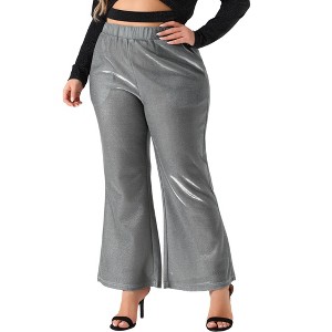 Agnes Orinda Women's Plus Size Party Metallic Sparkly Elastic Waist Wide Leg Flare Palazzo Pants with Pockets - 1 of 4