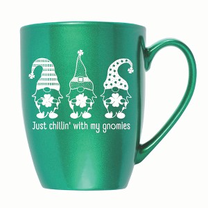 Elanze Designs Just Chillin' With My Gnomies 10 ounce New Bone China Coffee Tea Cup Mug, Emerald Green - 1 of 4