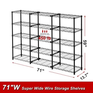 WOWLIVE 5 Tier Wire Shelving Unit Heavy Duty Metal Shelves for Storage Adjustable Garage Shelving Rack Pantry Kitchen - 1 of 4