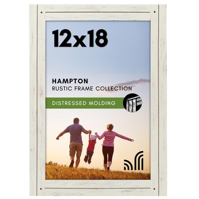 Americanflat 12x18 Rustic Picture Frame in Aspen White with Textured Wood and Polished Glass - Horizontal and Vertical Formats for Wall Hanging