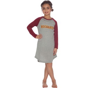 Harry Potter L/S Hogwarts Raglan Nightown Pajama Grey and Burgundy - 1 of 3