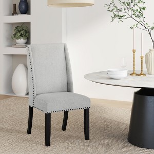 Roundhill Furniture Hirima Modern Elegance Dining Chairs, Light Gray Upholstery with Matte Black Nailhead Trim, Set of 2 - 1 of 4