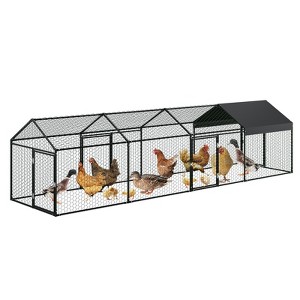 Large Metal Chicken Coop, Outdoor Spire Roof Hen House with Waterproof Cover with Lockable Doors, Upgrade Chicken Run,Poultry Cage for Backyard Farm - 1 of 4