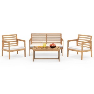 Tangkula 4 PCS Wood Patio Conversation Set Patio Furniture Set w/Seat Cushions Sturdy Acacia Wood Frame - 1 of 4