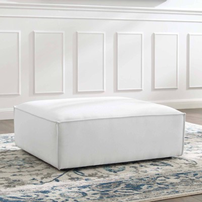 White Polyester Upholstered Round Ottoman
