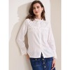 INSPIRE CHIC Women's Boho Hollow-Out Long Sleeve Ruffled Neck Cotton Button Down Shirt - 2 of 4