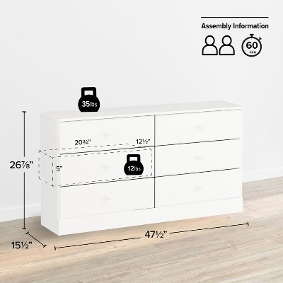 White Double Dresser with Extra Deep Drawers and Roller Glides