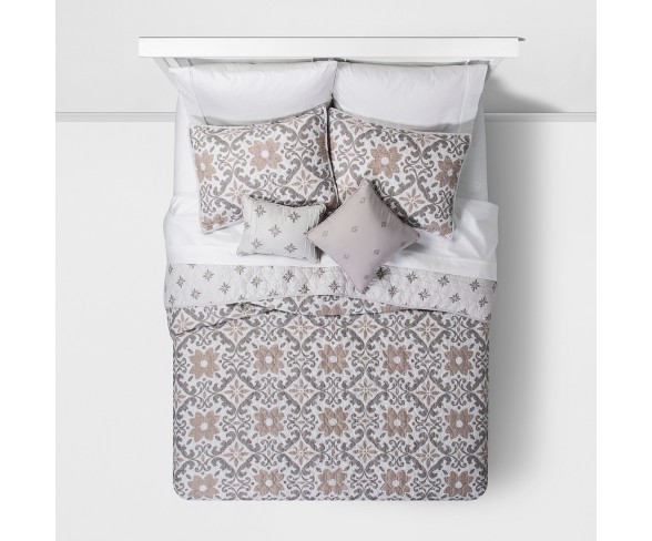 Full/Queen 5pc Gemma Quilt Set Neutral - Sunham Home Fashions