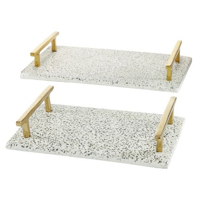 Elegant Black & White Terrazzo Tray Set with Aluminum Handles