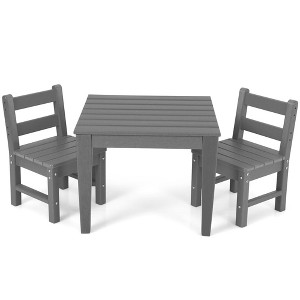Costway 3PCS Kids Table & 2 Chairs Set Outdoor Heavy-Duty All-Weather Activity Table Set - 1 of 4