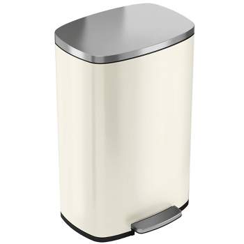 iTouchless SoftStep Step Pedal Kitchen Trash Can with AbsorbX Odor Filter 13.2 Gallon White Stainless Steel