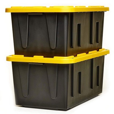 Heavy-Duty Black and Yellow Stackable Plastic Storage Bins, 27 Gallon, 2-Pack