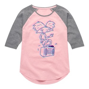 Girls' - Hey Arnold! - 3D Arnold Shirt Tail Raglan Graphic T-shirt - 1 of 4